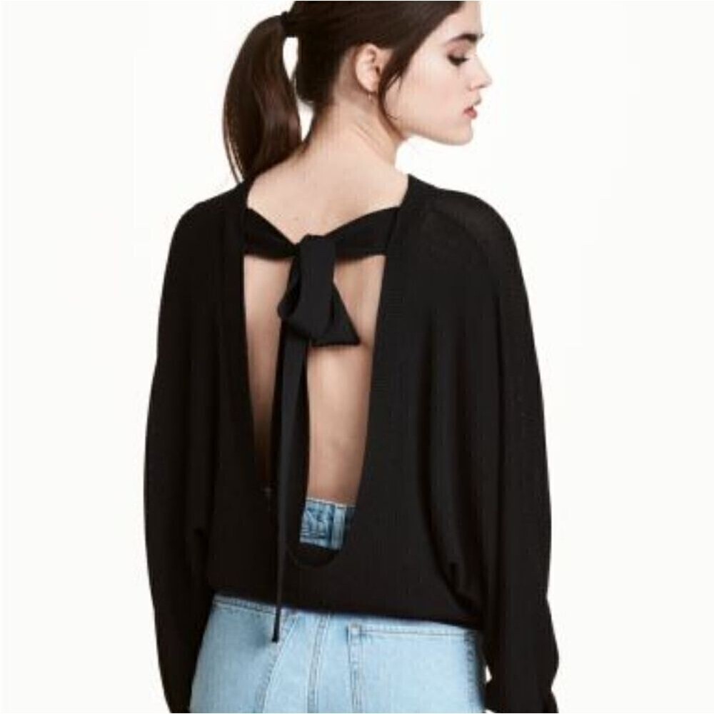 H&M Black Open Back with Tie Lightweight Sweater